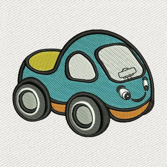 Diseño de bordado Coche compacto turquesa adorable