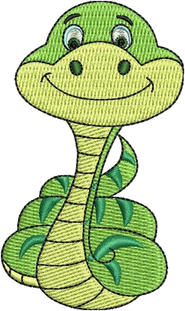 Ricamo Disegno da ricamo Serpente verde carino e sorridente su tessuto