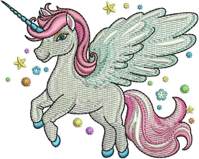 Stickdatei Cute Cartoon Unicorn Stickdatei auf Stoff gestickt