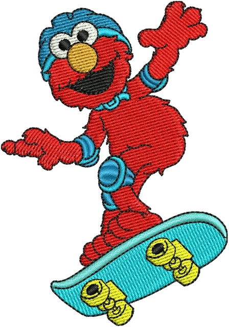 Ricamo Elmo su uno skateboard blu su tessuto