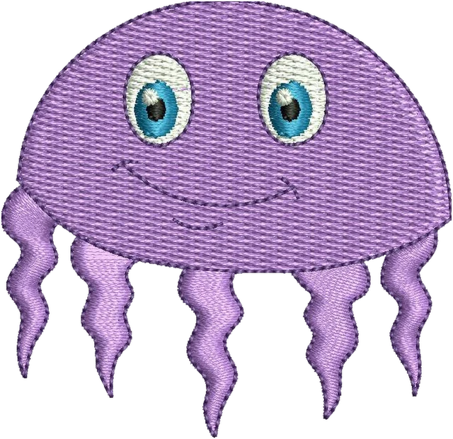 Cute Purple Jellyfish embroidery design shown stitched on fabric