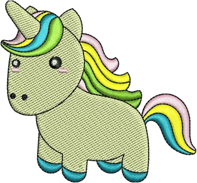 Ricamo Disegno da ricamo Unicorno kawaii con criniera arcobaleno su tessuto