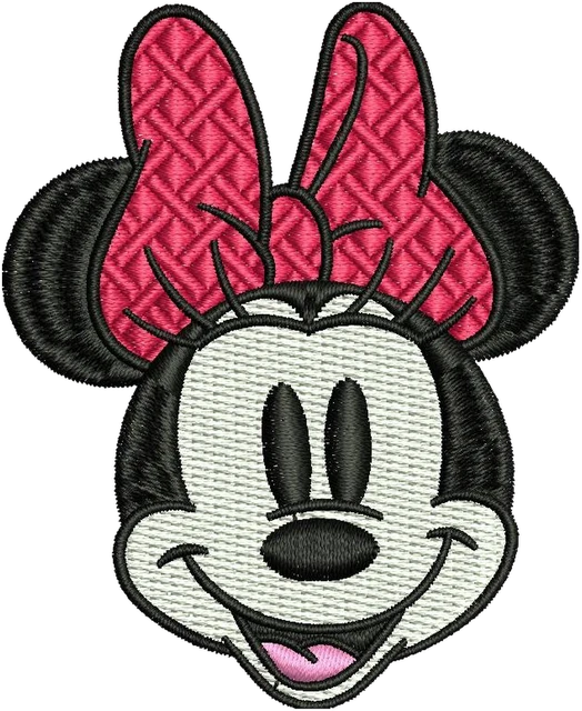 Diseño de bordado Linda cara de Minnie Mouse sobre tela