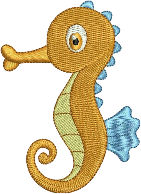 Stickdatei Cute Orange Seahorse Stickdatei auf Stoff gestickt