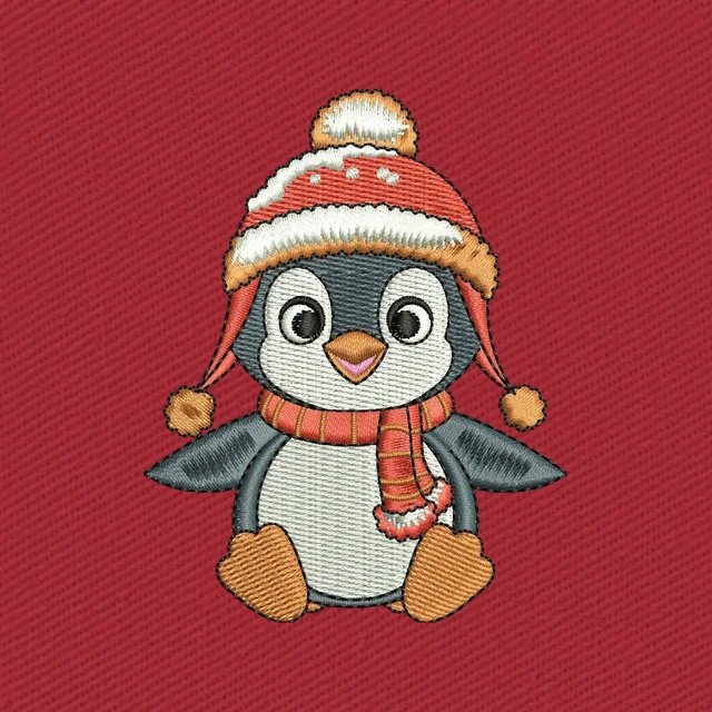Niedlicher Pinguin mit Mütze und Schal Stickdatei
