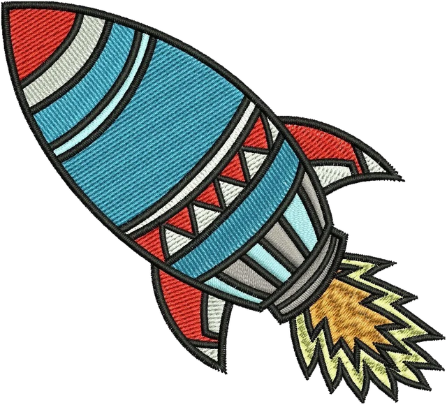 Diseño de bordado Lindo cohete sobre tela