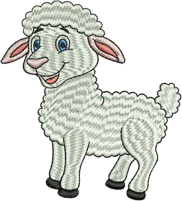 Cute Fluffy White Sheep embroidery design shown stitched on fabric