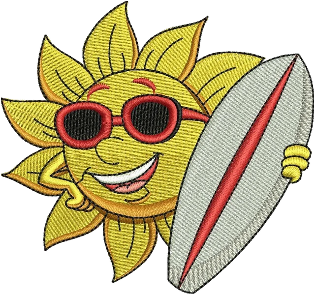 Cute Sun Cartoon N Embroidery Design embroidery design shown stitched on fabric