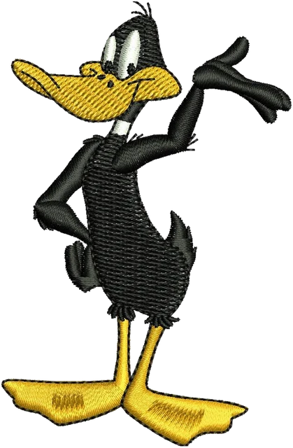 Daffy Duck Standing Confidently embroidery design shown stitched on fabric