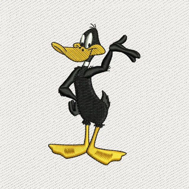 Diseño de bordado Daffy Duck de pie con pose segura