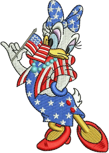 Stickdatei Daisy Duck 4th of July Cartoon Stickdatei auf Stoff gestickt