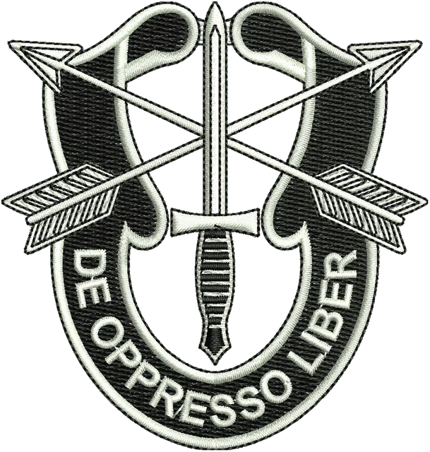 Stickdatei De Oppresso Liber Logo Stickdatei auf Stoff gestickt