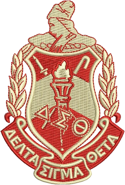 Delta Sigma Theta College Sorority Logo Embroidery Design embroidery design shown stitched on fabric