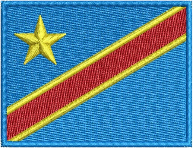 Democratic Republic of the Congo National Flag Embroidery Design embroidery design shown stitched on fabric