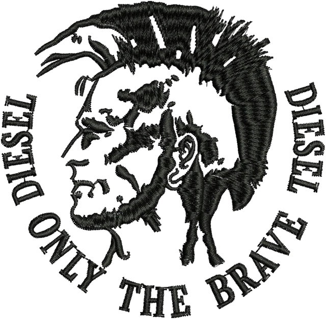Diesel Only the Brave Logo Embroidery Design embroidery design shown stitched on fabric