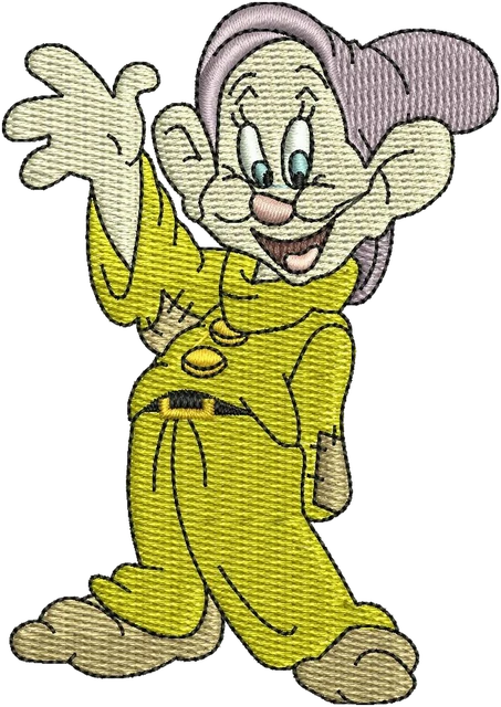 Disney Dopey Dwarf Waving embroidery design shown stitched on fabric