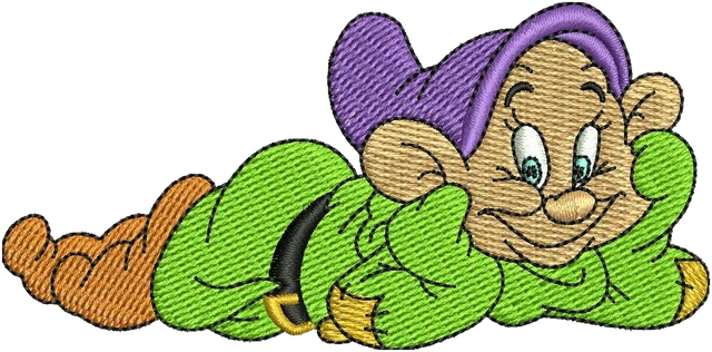 Diseño de bordado Enano Dopey de Disney de dibujos animados 4 sobre tela