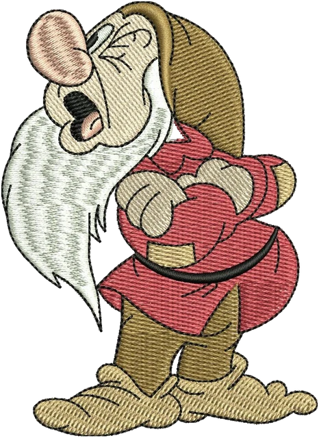 Stickdatei Disney Grumpy mit verschränkten Armen auf Stoff gestickt