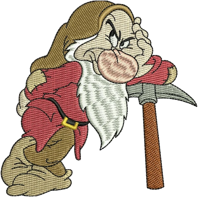 Motif de broderie Nain Grumpy de Disney de dessin animé 5 brodé sur tissu