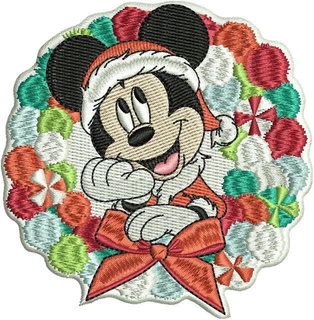 Minnie Mouse Christmas Peppermint Wreath embroidery design shown stitched on fabric