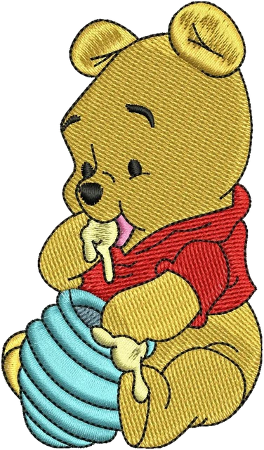 Motif de broderie Disney Winnie the Pooh mangeant du miel brodé sur tissu