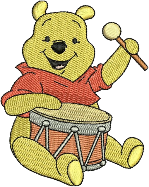 Motif de broderie Winnie the Pooh de Disney joue du tambour brodé sur tissu