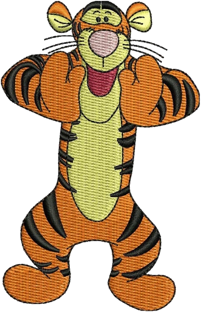 Stickdatei Disney Tigger mit Händen an der Hüfte auf Stoff gestickt