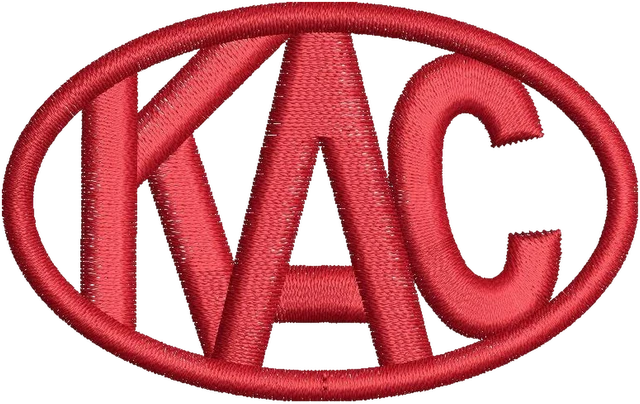EC KAC II Red Oval Monogram Embroidery Design embroidery design shown stitched on fabric