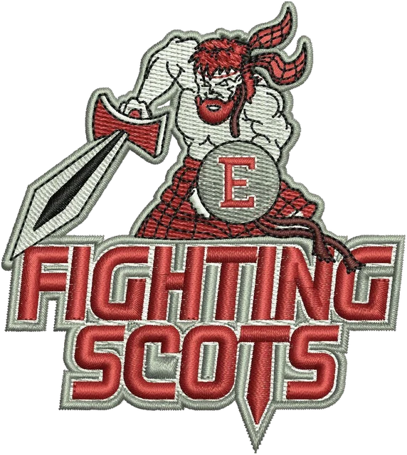 Edinboro Fighting Scots Warrior Logo embroidery design shown stitched on fabric