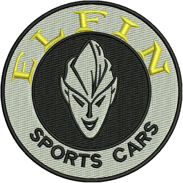 Diseño de bordado Diseño de bordado emblema redondo Elfin Sports Cars sobre tela
