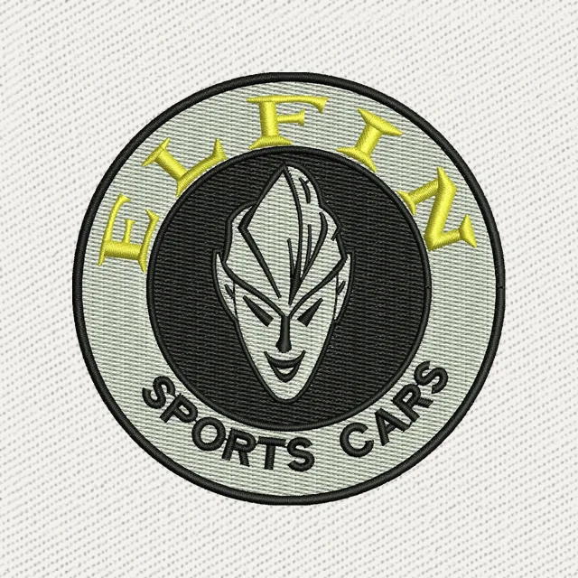 Diseño de bordado emblema redondo Elfin Sports Cars