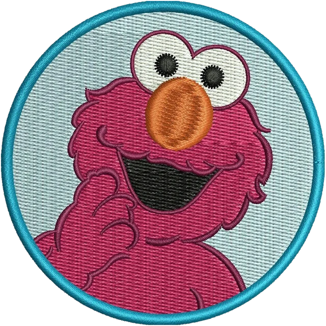 Ricamo Elmo sorridente nel cerchio blu su tessuto