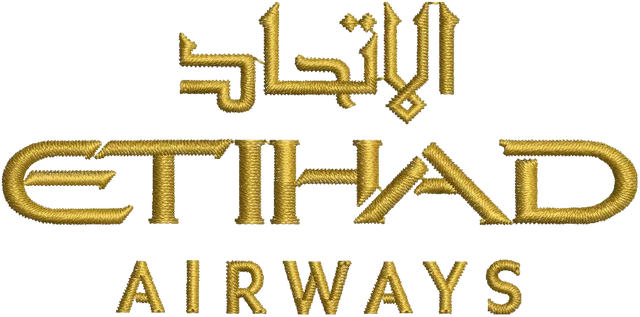 Ricamo Disegno da ricamo logo bilingue dorato Etihad Airways su tessuto