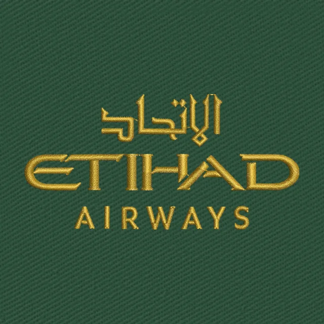 Diseño de bordado logo bilingüe dorado Etihad Airways