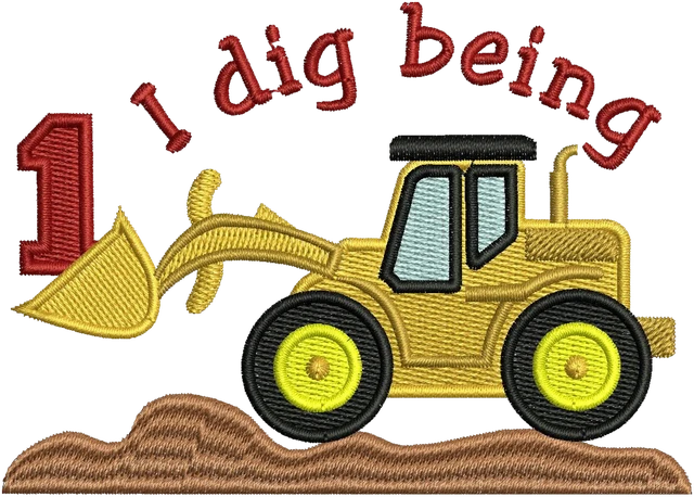 Stickdatei Excavator Birthday 1 Stickdatei auf Stoff gestickt
