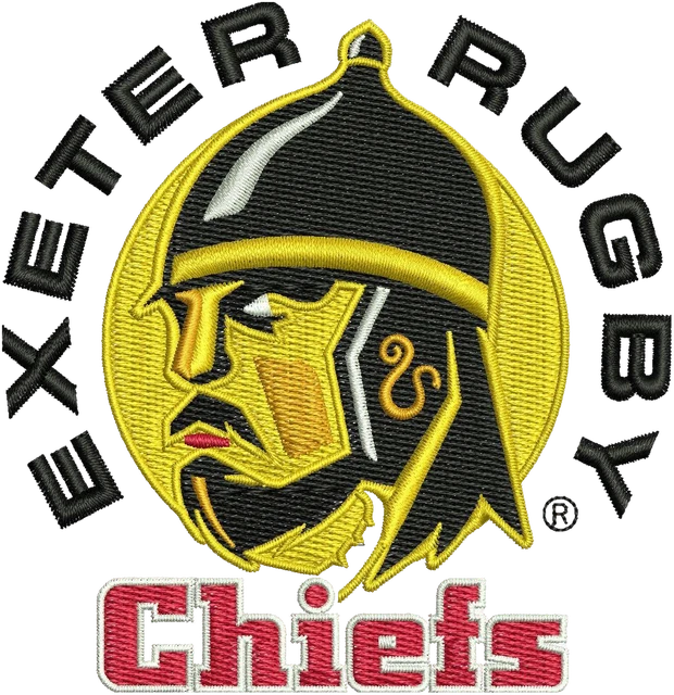 Exeter Chiefs Rugby Warrior Logo embroidery design shown stitched on fabric