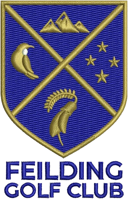 Diseño de bordado Diseño de bordado Feilding Golf Club logo con escudo sobre tela