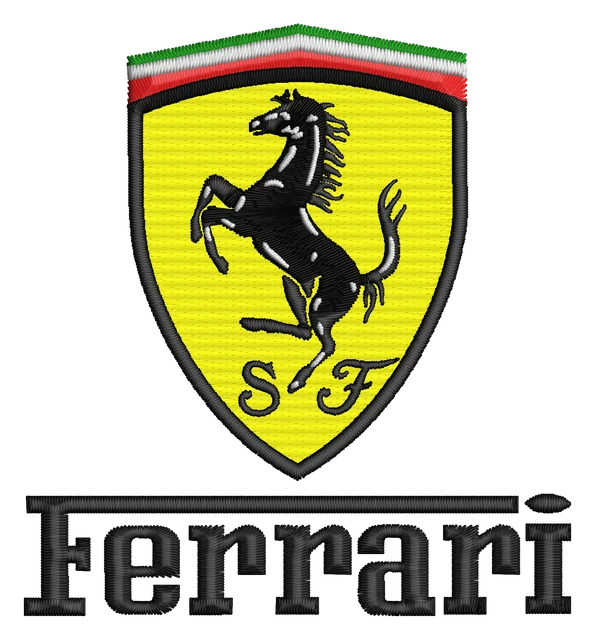Stickdatei Ferrari Stickdatei auf Stoff gestickt