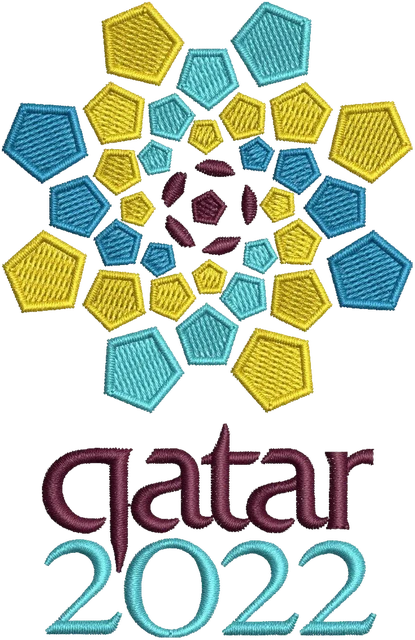 FIFA World Cup Qatar 2022 Emblem embroidery design shown stitched on fabric