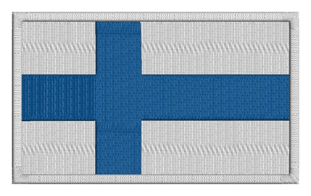 Stickdatei Finnland Flagge Stickdatei (Design 2) auf Stoff gestickt