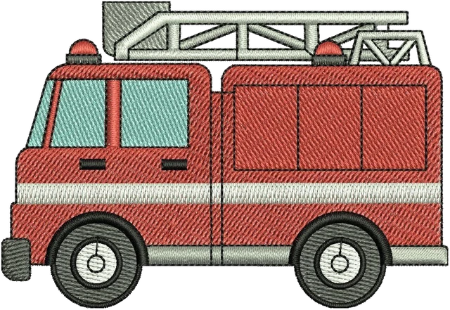 Modern Fire Truck Side View embroidery design shown stitched on fabric