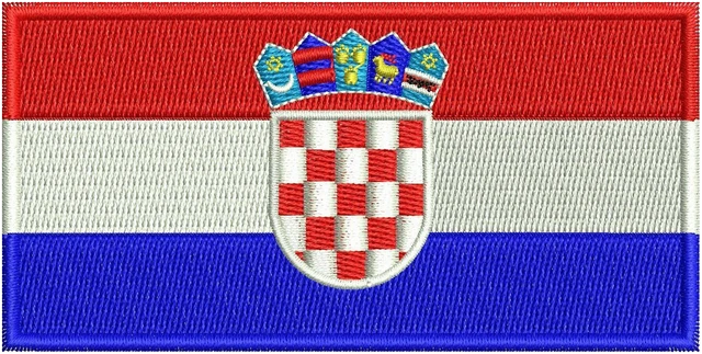 Stickdatei Kroatische Flagge mit Schachbrett-Wappen auf Stoff gestickt