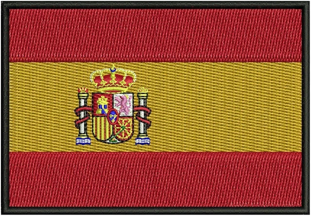 Stickdatei Spanische Flagge mit Wappen und schwarzem Rand auf Stoff gestickt