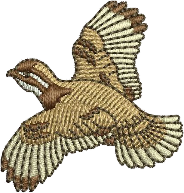 Diseño de bordado Codorniz volando con plumaje marrón sobre tela
