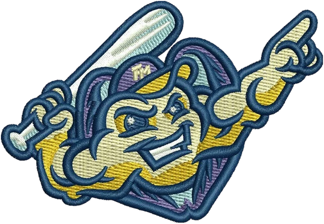 Fort Myers Mighty Mussels Minor League Baseball Team Logo Embroidery Design embroidery design shown stitched on fabric