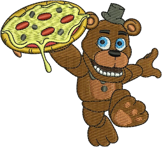 Ricamo Disegno da ricamo Freddy Fazbear che corre con la pizza su tessuto