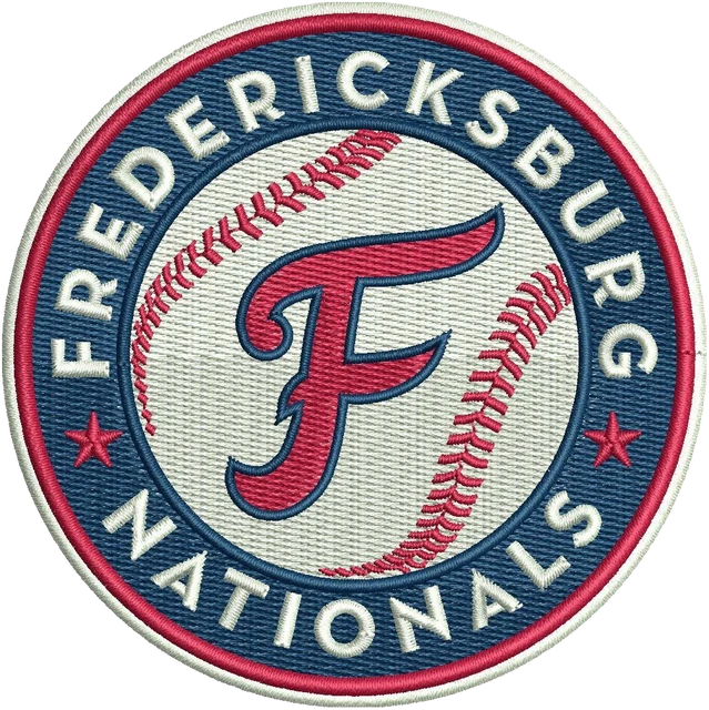 Stickdatei Fredericksburg Nationals Rundlogo auf Stoff gestickt