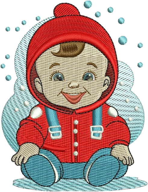 Frosty Fun Playful Cartoon Baby Boy Embroidery Design embroidery design shown stitched on fabric
