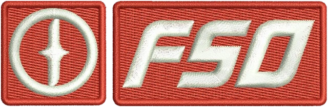 Motif de broderie Motif de broderie logo FSO en blocs rouges brodé sur tissu