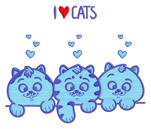 Funny Cats Embroidery Design embroidery design shown stitched on fabric